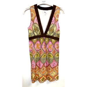 MILLY Floral Sleeveless Plunge Neck Empire Waist Cotton Mini Dress Size 8